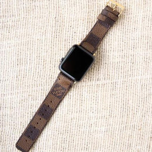 Apple Watch Band Handmade Re-Purposed Damier Brown for Apple Watch Series 1, 2, 3, 4, 5, 6, SE