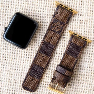 Apple Watch Band Handmade Re-Purposed Damier Brown for Apple Watch Series 1, 2, 3, 4, 5, 6, SE