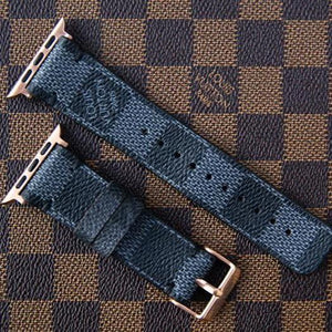 Apple Watch Band Handmade Re-Purposed Damier Graphite for Apple Watch Series 1, 2, 3, 4, 5, 6, SE