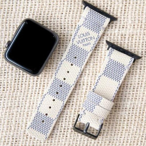 Apple Watch Band Handmade Re-Purposed Damier Azur for Apple Watch Series 1, 2, 3, 4, 5, 6, SE