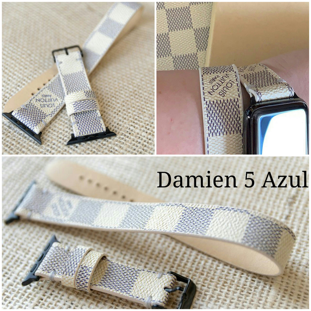 Apple Watch Band Handmade Re-Purposed Double Turn Azur Monogram for Apple Watch Series 1, 2, 3, 4, 5, 6, SE