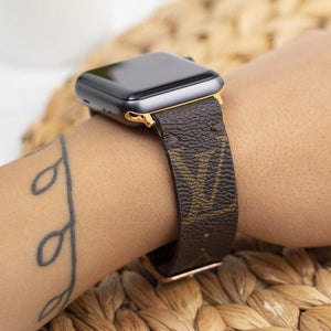 Apple Watch Band Handmade Re-Purposed Classic Brown Monogram for Apple Watch Series 1, 2, 3, 4, 5, 6, SE