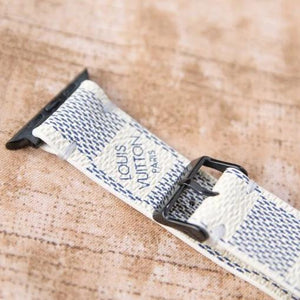 Apple Watch Band Handmade Re-Purposed Damier Azur for Apple Watch Series 1, 2, 3, 4, 5, 6, SE