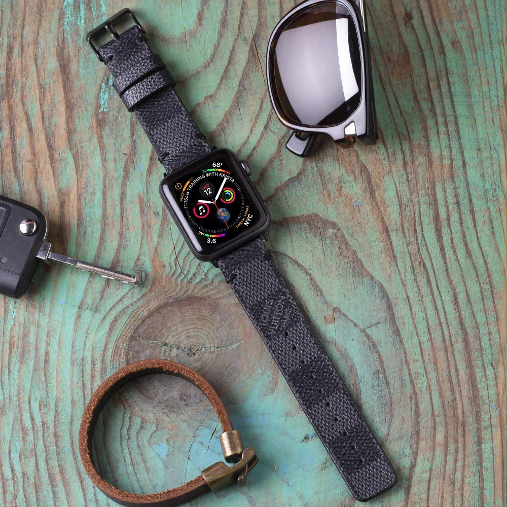 Apple Watch Band Handmade Re-Purposed Damier Graphite for Apple Watch Series 1, 2, 3, 4, 5, 6, SE