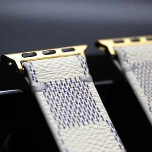 Apple Watch Band Handmade Re-Purposed Damier Azur for Apple Watch Series 1, 2, 3, 4, 5, 6, SE