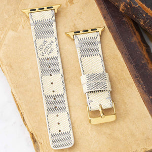 Apple Watch Band Handmade Re-Purposed Damier Azur for Apple Watch Series 1, 2, 3, 4, 5, 6, SE