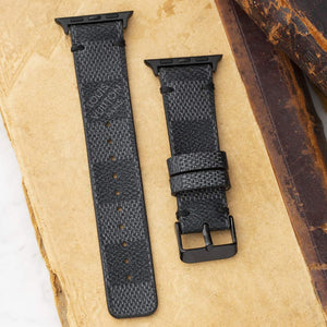 Apple Watch Band Handmade Re-Purposed Damier Graphite for Apple Watch Series 1, 2, 3, 4, 5, 6, SE