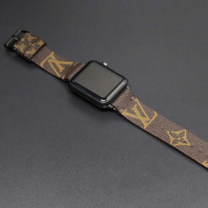 Apple Watch Band Handmade Re-Purposed Classic Brown Monogram for Apple Watch Series 1, 2, 3, 4, 5, 6, SE