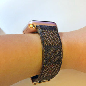 Apple Watch Band Handmade Re-Purposed Damier Brown for Apple Watch Series 1, 2, 3, 4, 5, 6, SE