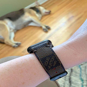 Apple Watch Band Handmade Re-Purposed Damier Brown for Apple Watch Series 1, 2, 3, 4, 5, 6, SE