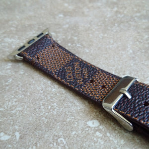 Apple Watch Band Handmade Re-Purposed Damier Brown for Apple Watch Series 1, 2, 3, 4, 5, 6, SE