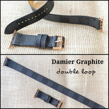 Load image into Gallery viewer, Handmade Apple Watch Band Re-Purposed Double Twist Damier Graphite Monogram for Apple Watch Series 1, 2, 3, 4, 5