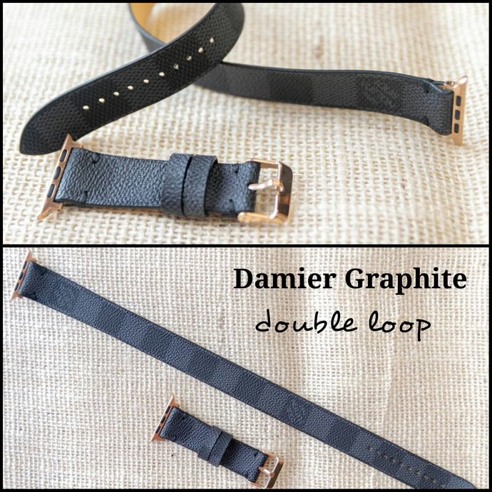 Handmade Apple Watch Band Re-Purposed Double Twist Damier Graphite Monogram for Apple Watch Series 1, 2, 3, 4, 5